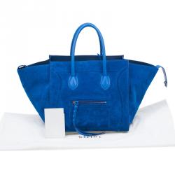 Pre Owned Celine Bright Blue Rust Suede Leather Small Phantom Luggage Tote