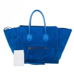 Pre Owned Celine Bright Blue Rust Suede Leather Small Phantom Luggage Tote