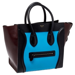 Pre Owned Celine Tri Color Leather Mini Luggage Tote