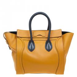 Pre Owned Celine Tan Black Handle Leather Mini Luggage Tote