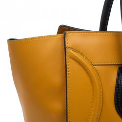 Pre Owned Celine Tan Black Handle Leather Mini Luggage Tote