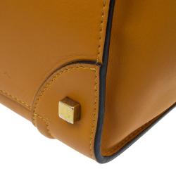 Pre Owned Celine Tan Black Handle Leather Mini Luggage Tote