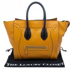 Pre Owned Celine Tan Black Handle Leather Mini Luggage Tote