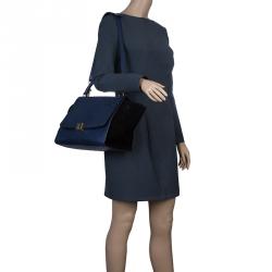 Pre Owned Celine Navy Blue Python Suede Medium Trapeze Bag