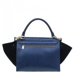 Pre Owned Celine Navy Blue Python Suede Medium Trapeze Bag