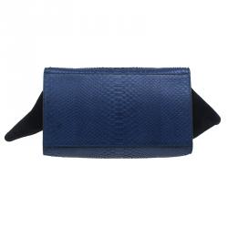 Pre Owned Celine Navy Blue Python Suede Medium Trapeze Bag