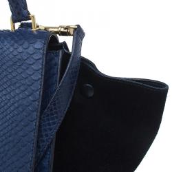 Pre Owned Celine Navy Blue Python Suede Medium Trapeze Bag