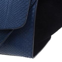 Pre Owned Celine Navy Blue Python Suede Medium Trapeze Bag