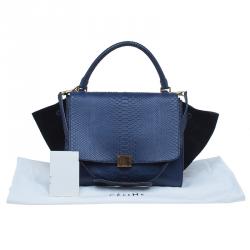 Pre Owned Celine Navy Blue Python Suede Medium Trapeze Bag