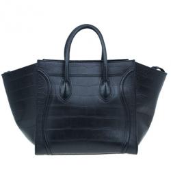 Pre Owned Celine Black Croc Embossed Phantom Bag