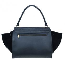 Pre Owned Celine Black Leather Embossed Crocodile Large Trapeze