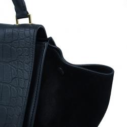 Pre Owned Celine Black Leather Embossed Crocodile Large Trapeze