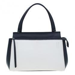 Pre Owned Celine Cream and Black Calfskin Small Edge Top Handle Bag