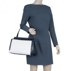 Pre Owned Celine Cream and Black Calfskin Small Edge Top Handle Bag