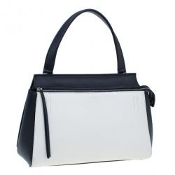 Pre Owned Celine Cream and Black Calfskin Small Edge Top Handle Bag