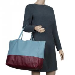Pre Owned Celine Grey/Burgundy Bicolor Leather Horizontal Cabas Tote