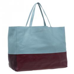Pre Owned Celine Grey/Burgundy Bicolor Leather Horizontal Cabas Tote