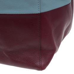 Pre Owned Celine Grey/Burgundy Bicolor Leather Horizontal Cabas Tote