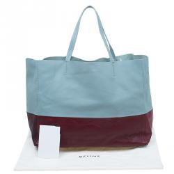 Pre Owned Celine Grey/Burgundy Bicolor Leather Horizontal Cabas Tote