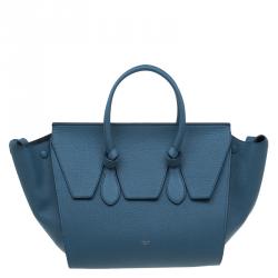 Pre Owned Celine Teal Blue Calfskin Leather Small Tie Tote 