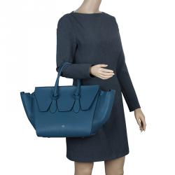 Pre Owned Celine Teal Blue Calfskin Leather Small Tie Tote 