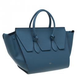 Pre Owned Celine Teal Blue Calfskin Leather Small Tie Tote 