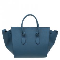 Pre Owned Celine Teal Blue Calfskin Leather Small Tie Tote 