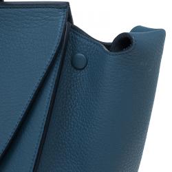 Pre Owned Celine Teal Blue Calfskin Leather Small Tie Tote 