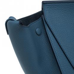 Pre Owned Celine Teal Blue Calfskin Leather Small Tie Tote 