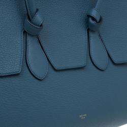 Pre Owned Celine Teal Blue Calfskin Leather Small Tie Tote 
