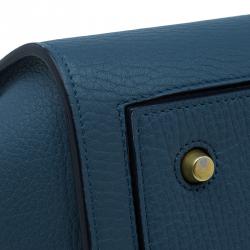 Pre Owned Celine Teal Blue Calfskin Leather Small Tie Tote 