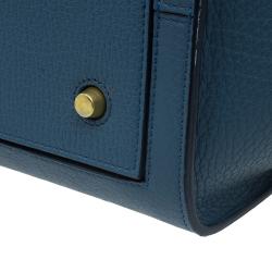 Pre Owned Celine Teal Blue Calfskin Leather Small Tie Tote 