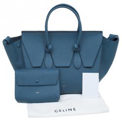 Pre Owned Celine Teal Blue Calfskin Leather Small Tie Tote 