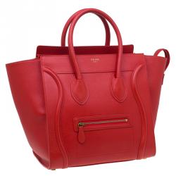 Pre Owned Celine Vermillion Calfskin Leather Mini Luggage Tote