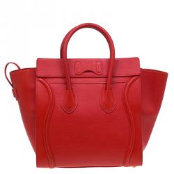Pre Owned Celine Vermillion Calfskin Leather Mini Luggage Tote