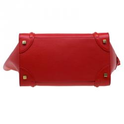 Pre Owned Celine Vermillion Calfskin Leather Mini Luggage Tote
