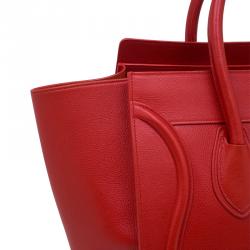 Pre Owned Celine Vermillion Calfskin Leather Mini Luggage Tote