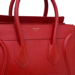 Pre Owned Celine Vermillion Calfskin Leather Mini Luggage Tote