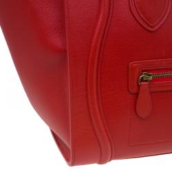 Pre Owned Celine Vermillion Calfskin Leather Mini Luggage Tote