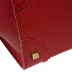 Pre Owned Celine Vermillion Calfskin Leather Mini Luggage Tote