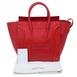 Pre Owned Celine Vermillion Calfskin Leather Mini Luggage Tote