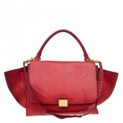 Celine Red Python and Suede Medium Trapeze Bag
