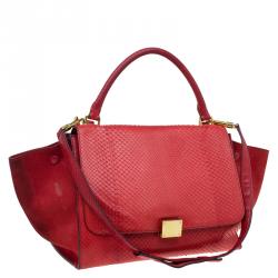 Celine Red Python and Suede Medium Trapeze Bag