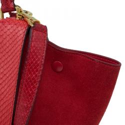 Celine Red Python and Suede Medium Trapeze Bag