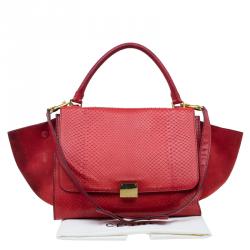 Celine Red Python and Suede Medium Trapeze Bag