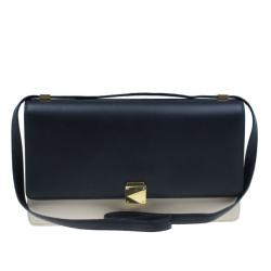 Pre Owned Celine Black and White Calfskin Medium Case Flap Bag
