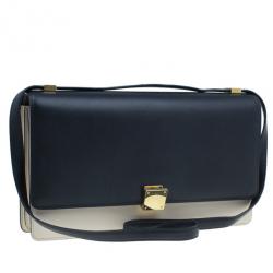 Pre Owned Celine Black and White Calfskin Medium Case Flap Bag