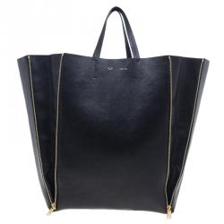 Pre Owned Celine Black Leather Vertical Zipper Gusset Cabas Tote