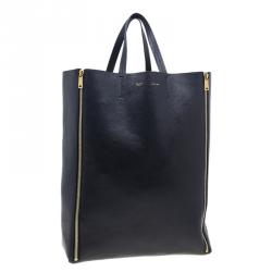 Pre Owned Celine Black Leather Vertical Zipper Gusset Cabas Tote
