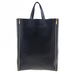 Pre Owned Celine Black Leather Vertical Zipper Gusset Cabas Tote